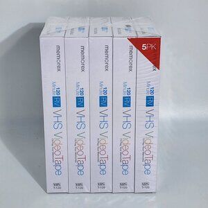 Memorex 5PK 120 Minute RV VHS Video Tape T-120 6HR EP Cassettes Blank New Media